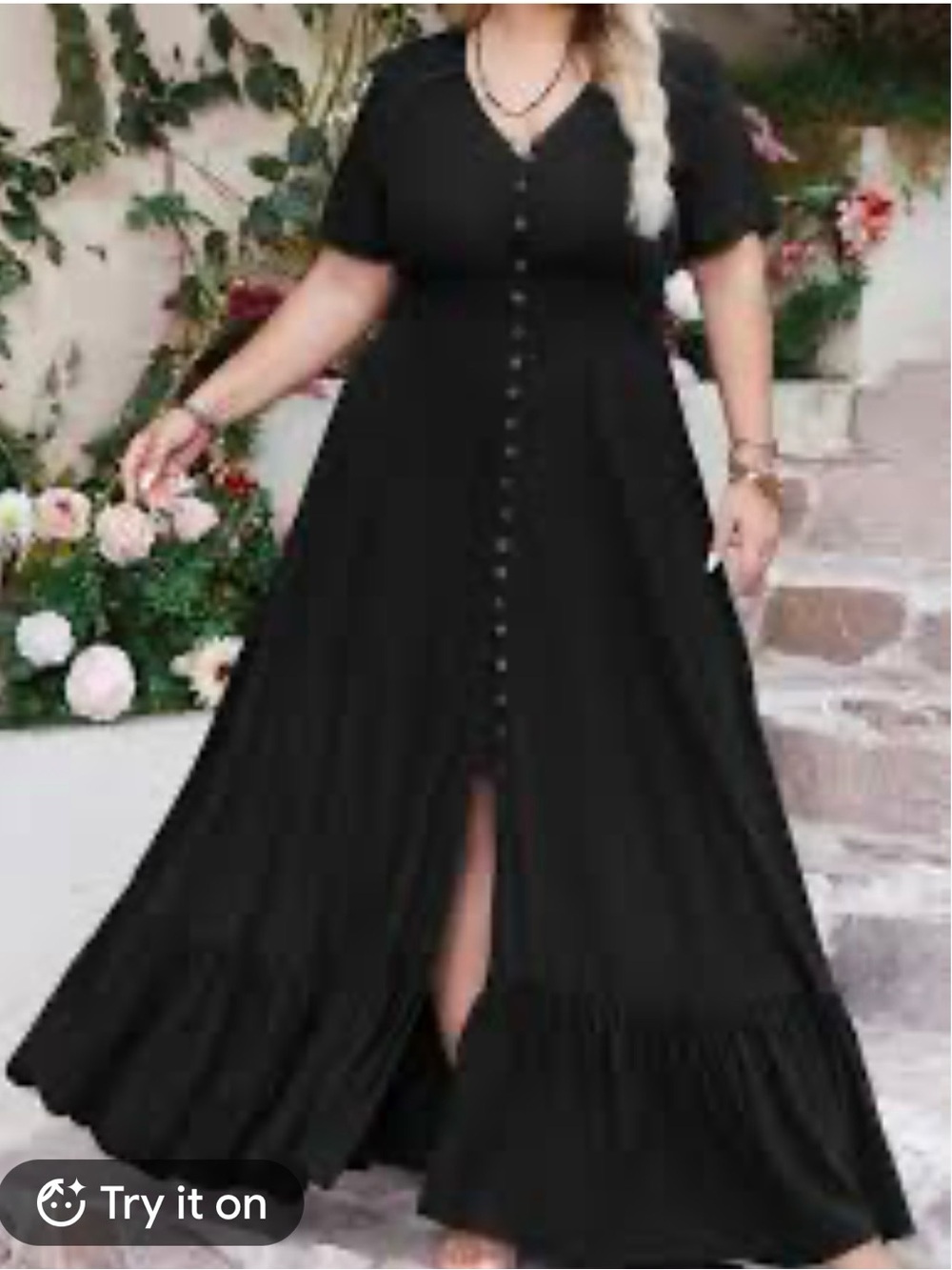 🖤 BloomChic BLACK EYELET BUTTON-FRONT TIERED MIDI/MAXI DRESS 4XL
